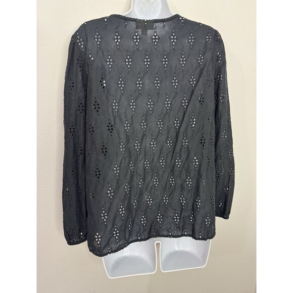 Style & Co Eyelet Tassel Balloon Long Sleeve Blouse Black Women’s Size M EUC - Picture 3 of 6
